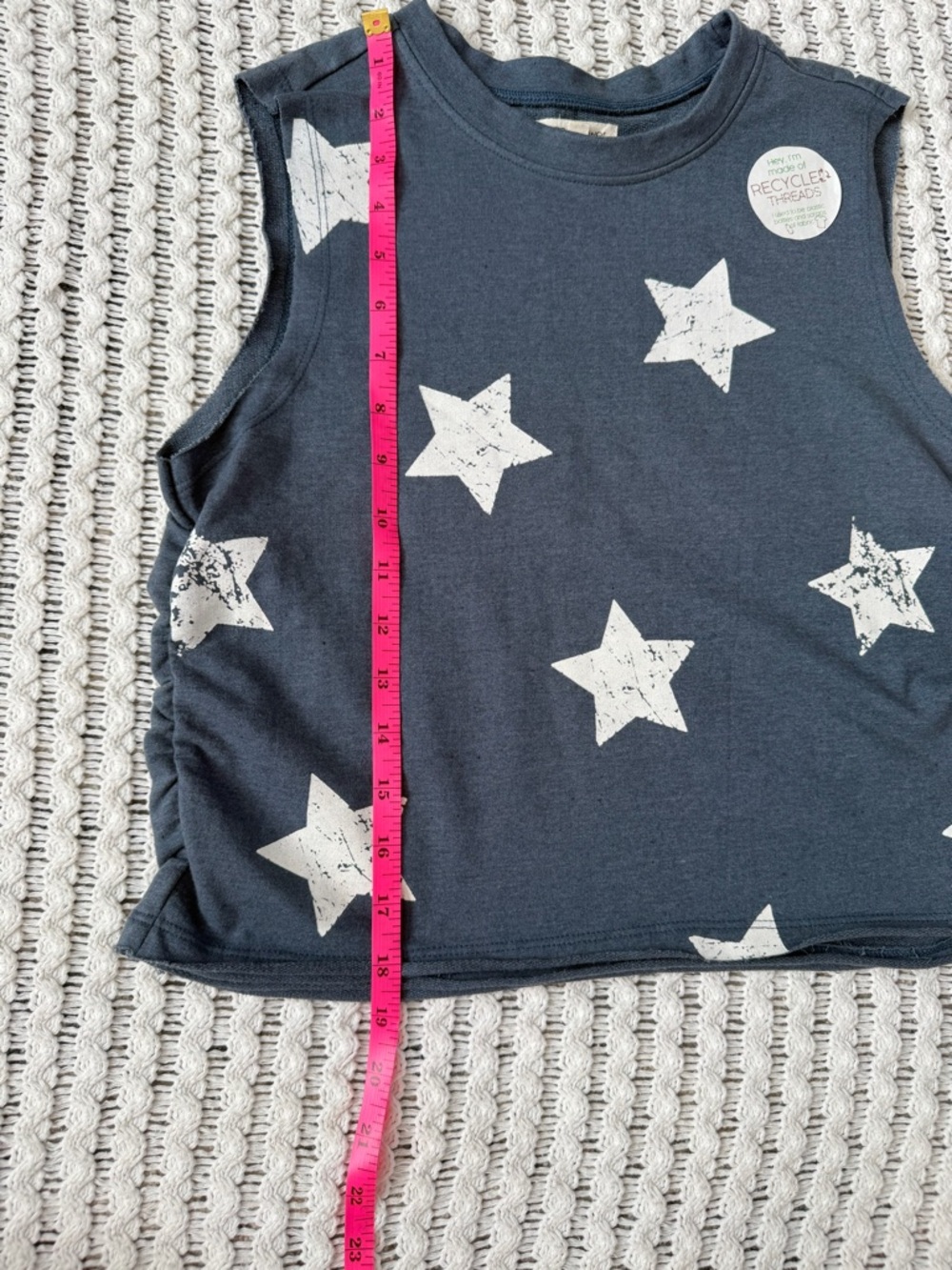 NWT PAPERFLOWER Navy White Stars Distressed Sleeveless Crop Top Women’s Size L - Picture 11 of 11